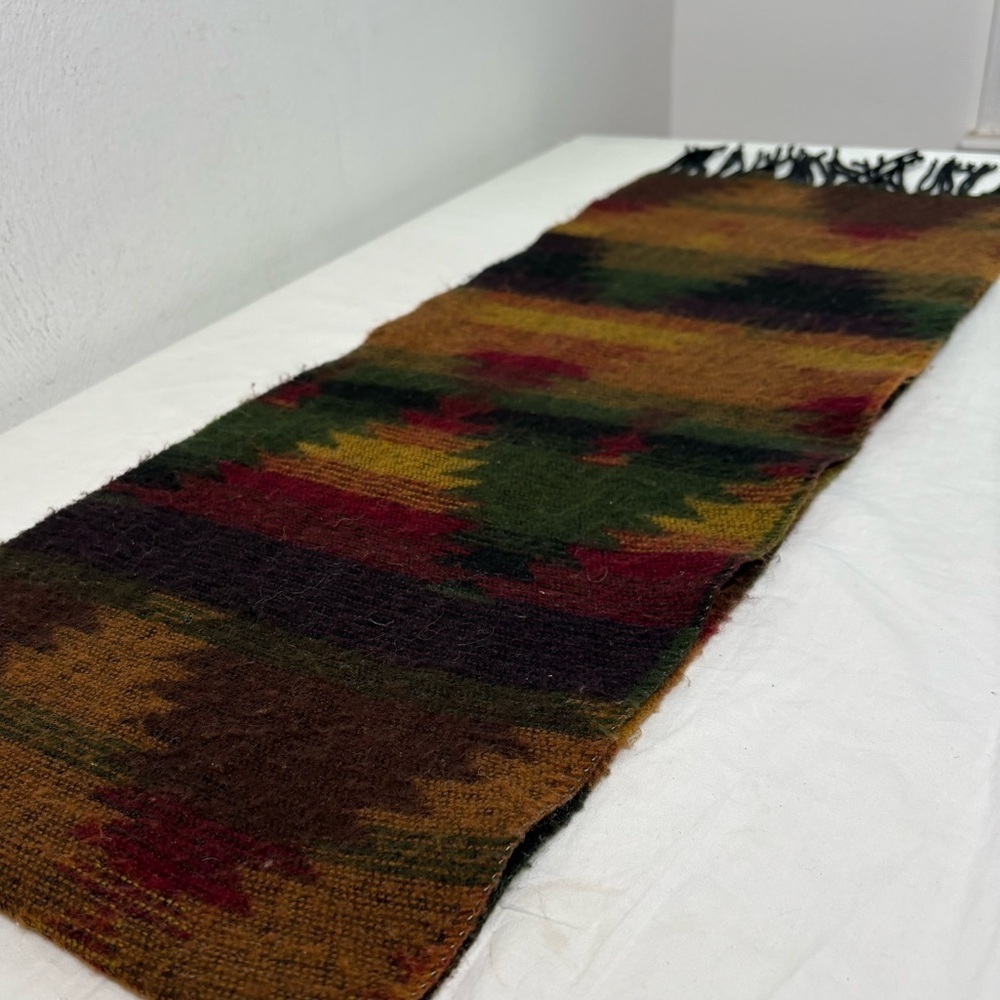 MADE in ITALY Aztec Design Fall Winter Colors Fringe Rectangular Neck Scarf - Picture 7 of 8